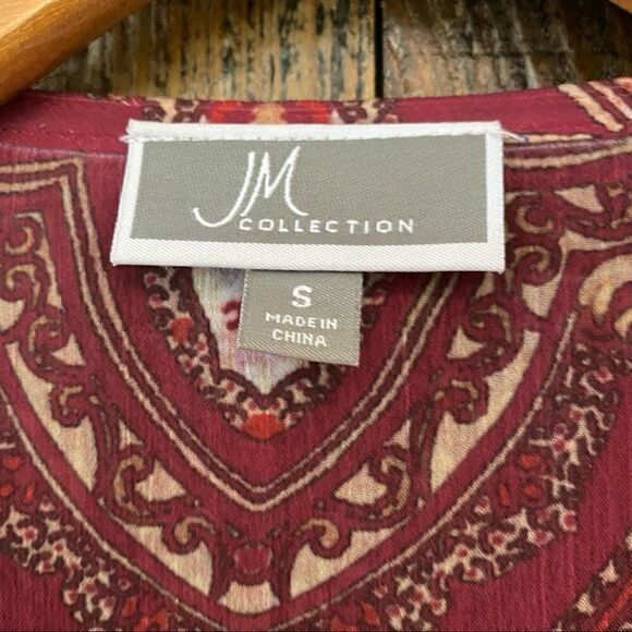 JM Collection Sz S Red Paisley Bohemian Flowy Lightweight Flared Sleeve Blouse - Picture 6 of 7